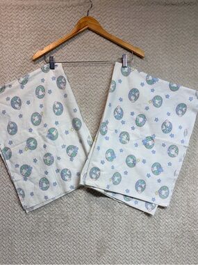 Vintage 90s Cuddle Time Bunny Star Moon Baby Blanket Flannel USA